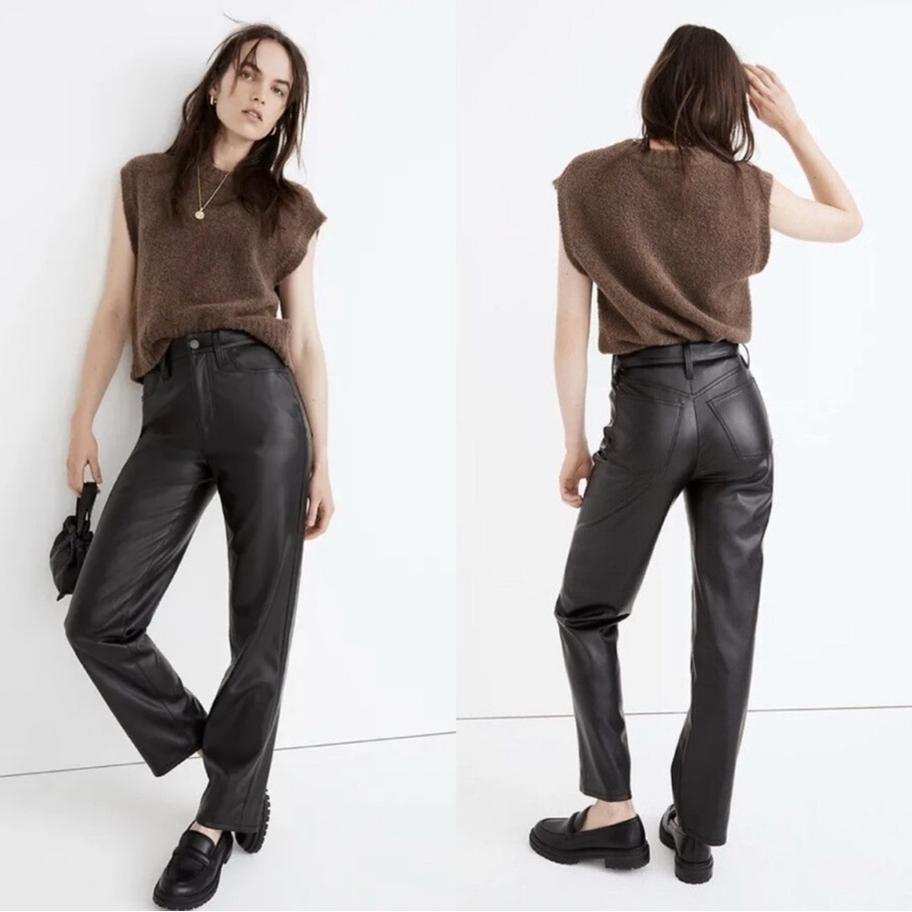 Madewell The Perfect Vintage Straight Jeans Black Faux Leather Size 25 High Rise
